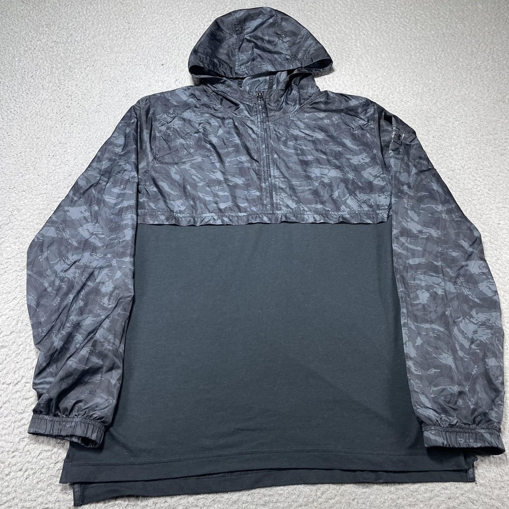 Under Armour Jacket Mens Large Black Camo Hooded 1/4 Zip Windbreaker Pullover